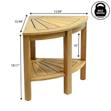 Maris 18" Classic Coastal Solid Acacia Wood Indoor/Outdoor Corner Shower Bench with Shelf